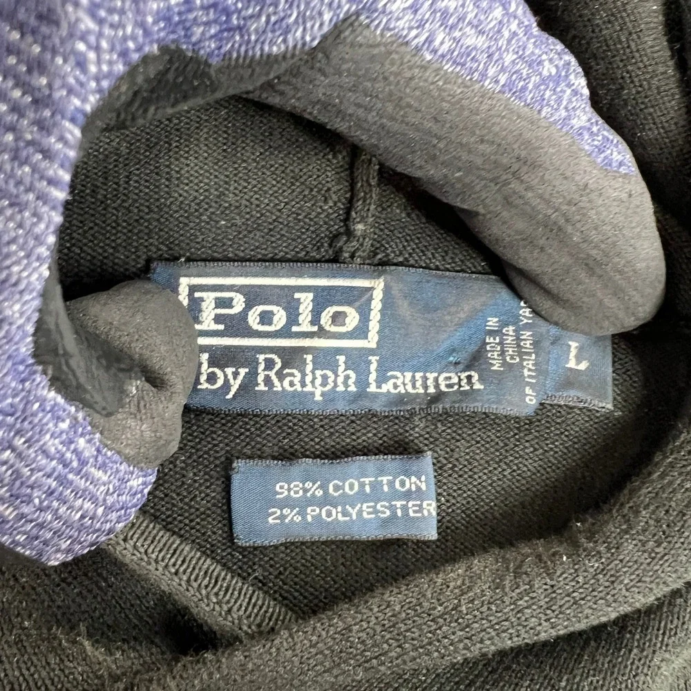 Vintage Polo Ralph Lauren RL2 Graphic Hoodie L Black Streetwear Pullover Mens